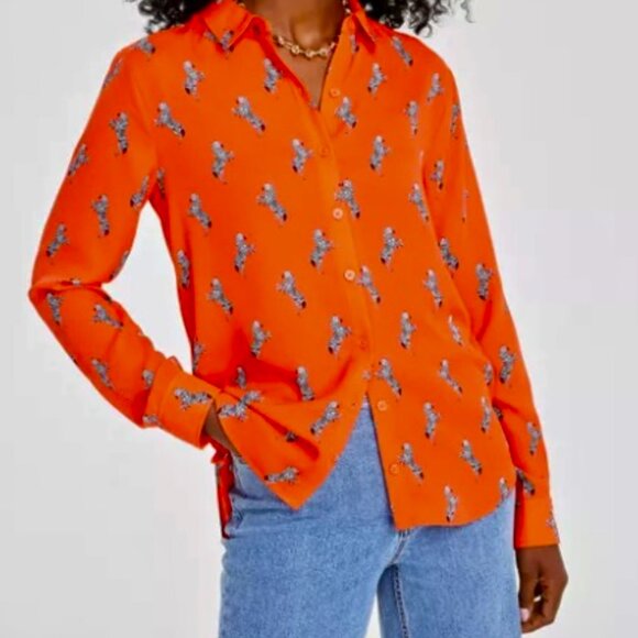 Elegant Orange Patterned Women's Blouse - Picture 5 of 5